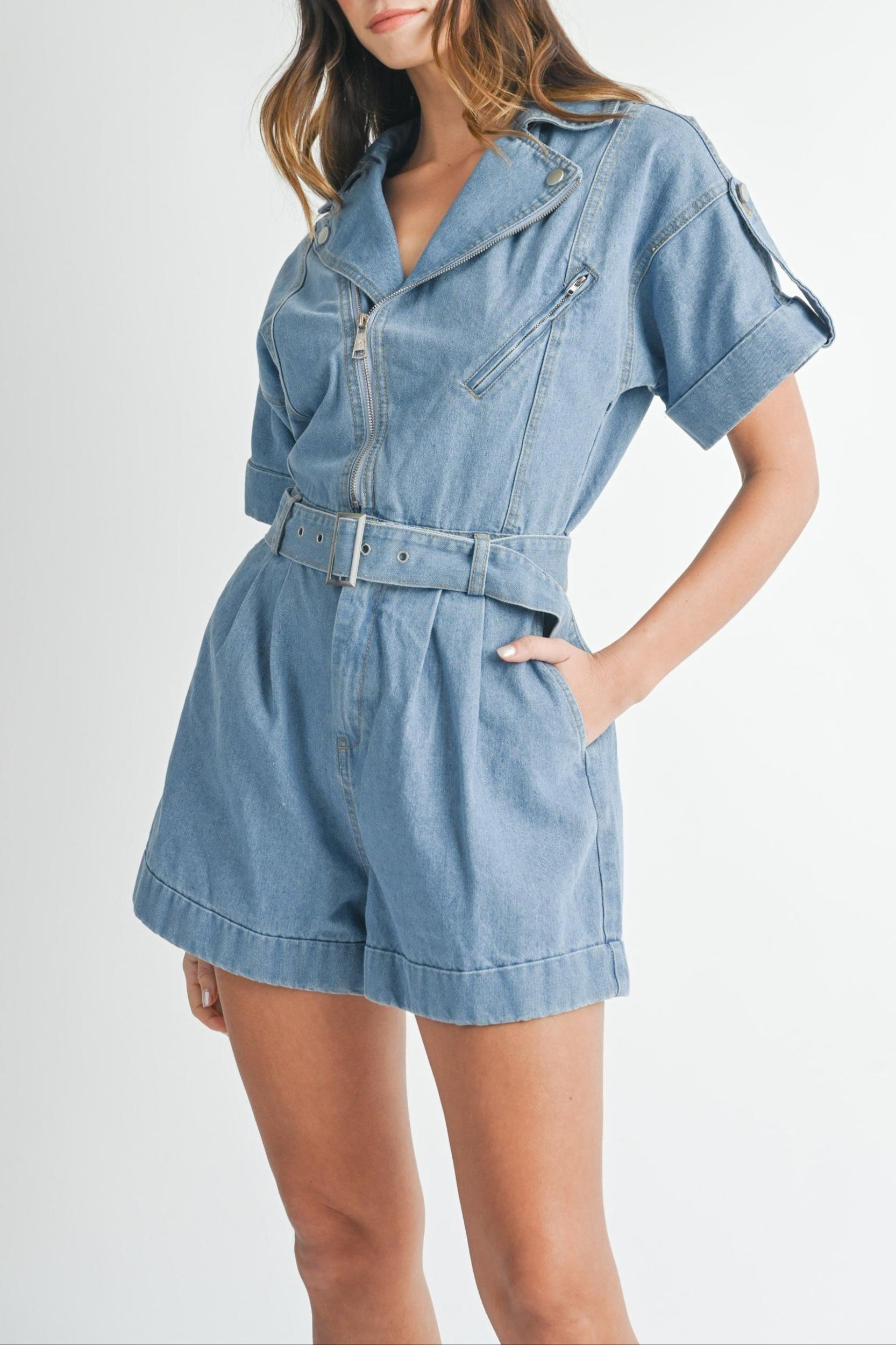 Moto Jacket Denim Romper Product Image