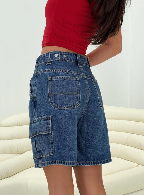 Mika Carpenter Denim Shorts Mid Wash Product Image