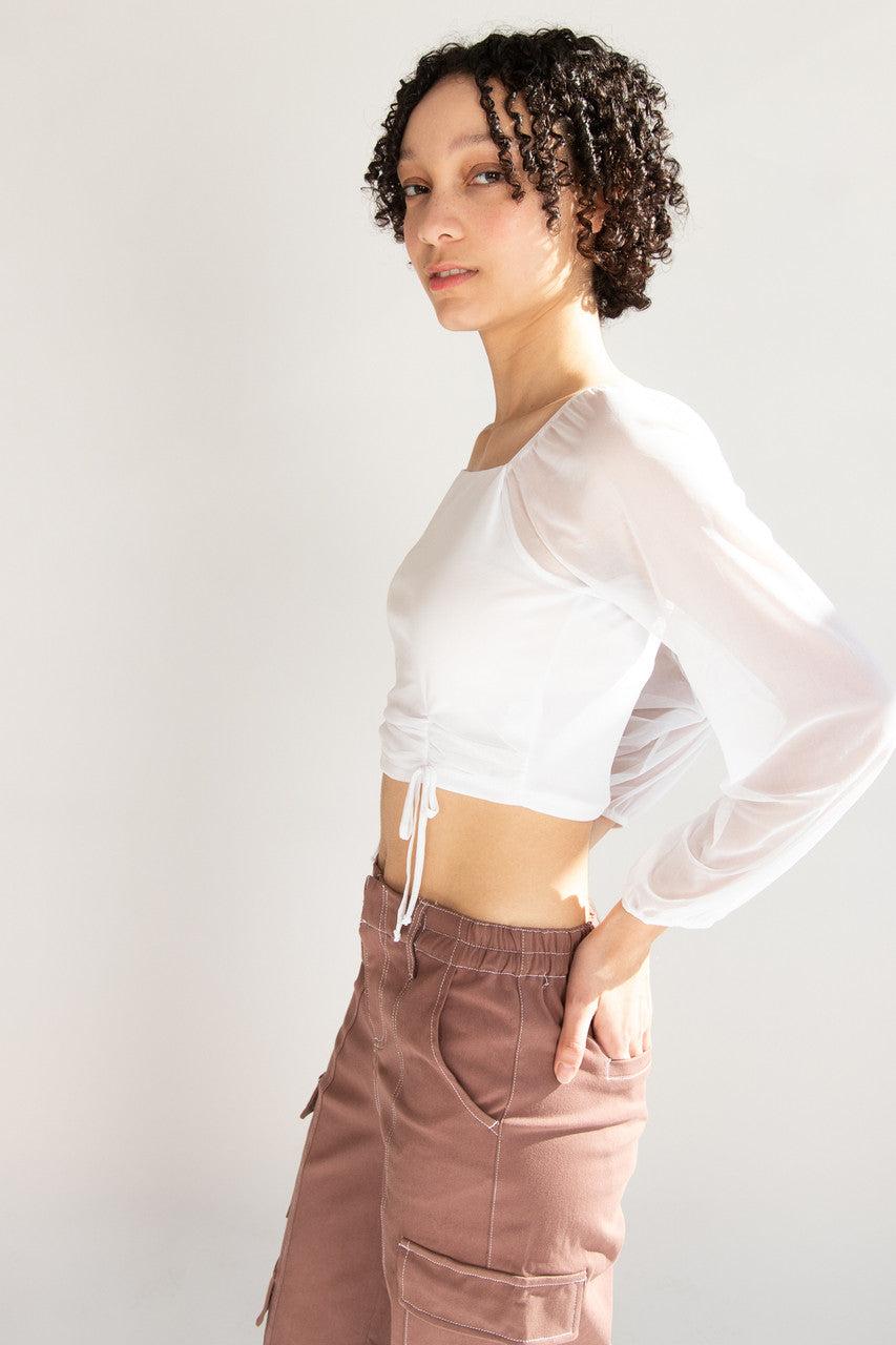 Mesh Ruched Front Long Sleeve Top Product Image