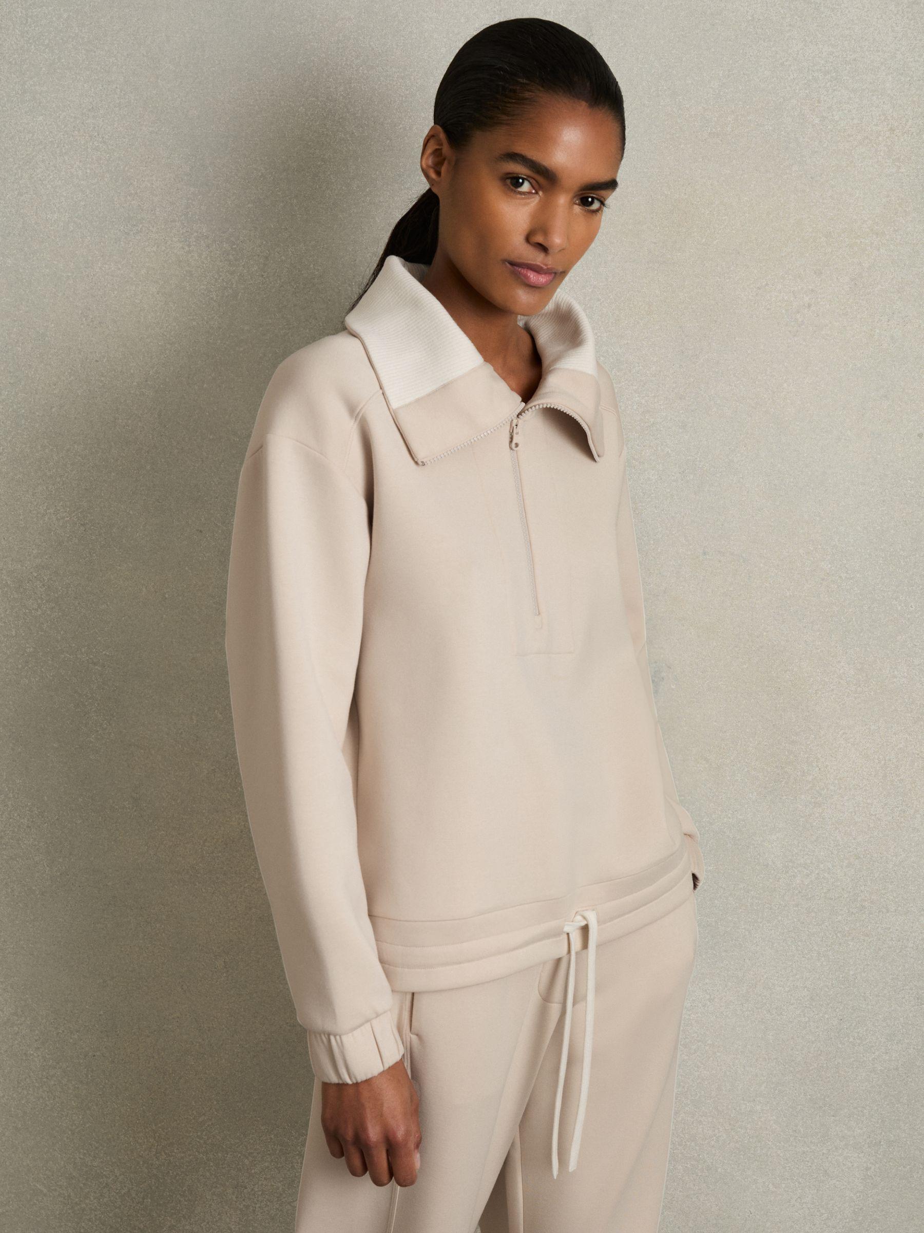 Interlock Half-Zip Drawstring-Hem Sweatshirt in Stone Product Image