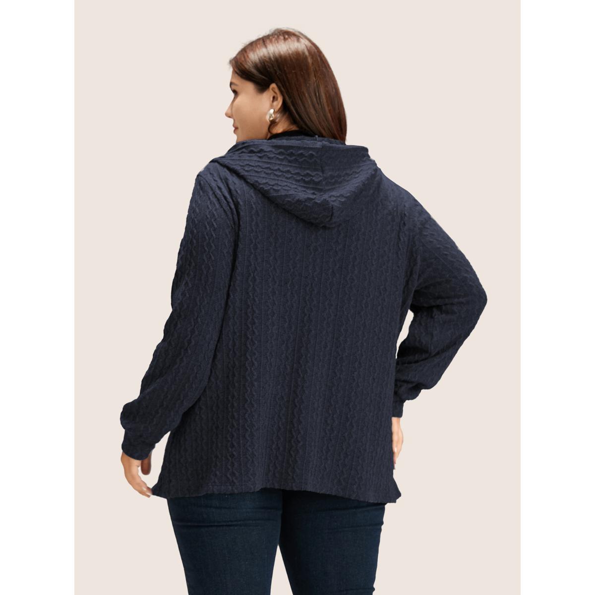 Plus Size Plain Textured Zipper Hooded Sweatshirt Women DarkBlue Casual Non Hooded Everyday Sweatshirts BloomChic 26/4X Product Image