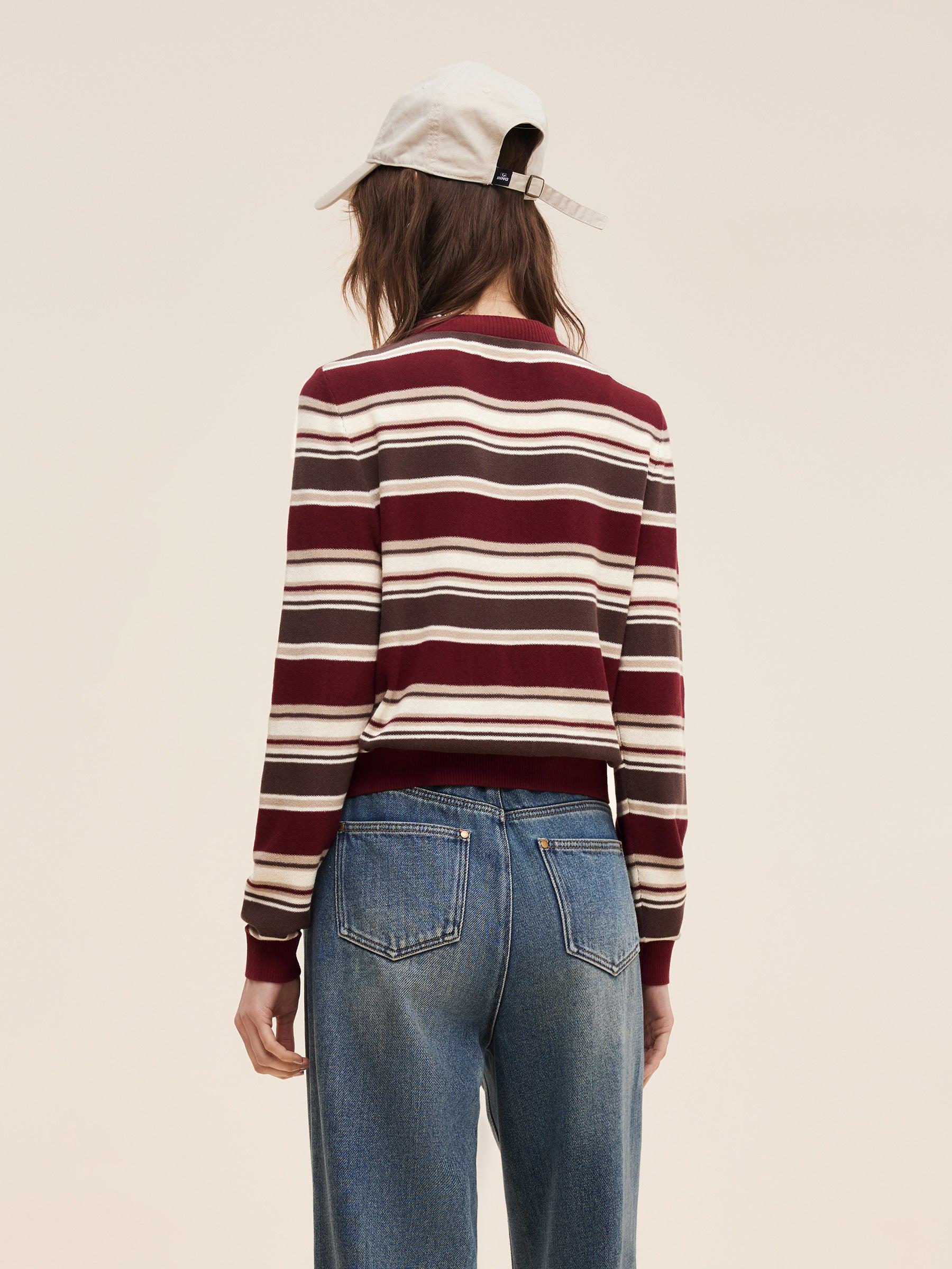 100% Cotton Multicolored Stripe Women Cardigan Product Image