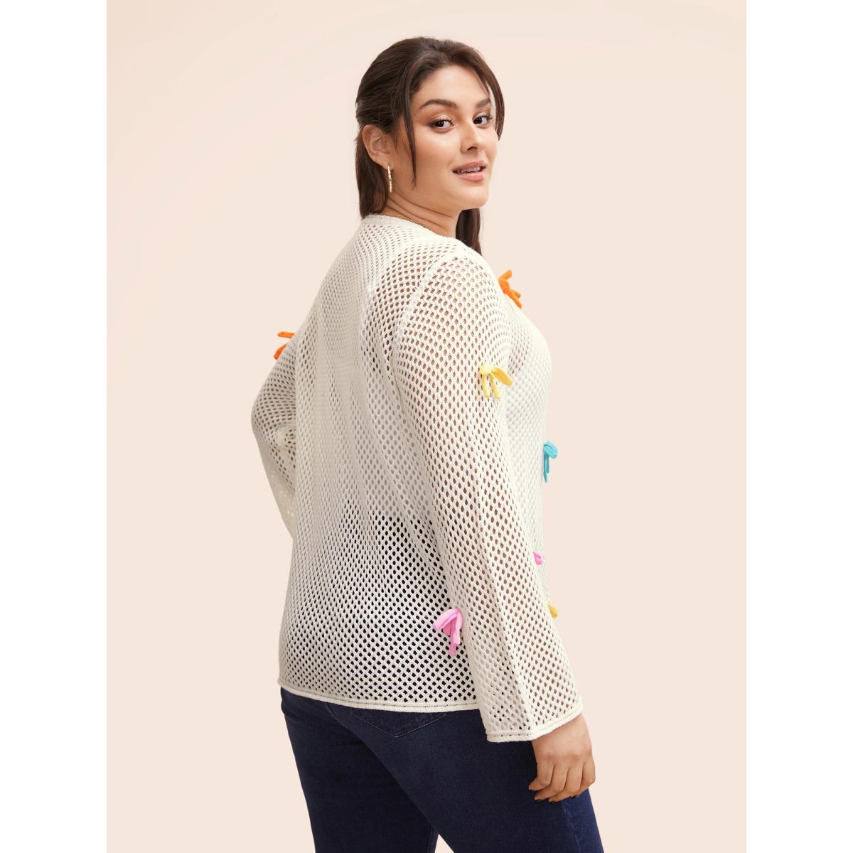 Plus Size Bowknot Tie Knot Bell Sleeve Cardigan Ivory Women Casual Loose Long Sleeve Everyday Cardigans BloomChic 28/5X Product Image