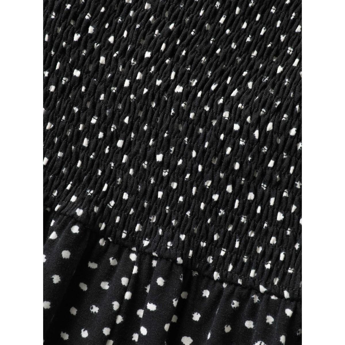 Plus Size Stretchy Polka Dots Shirred Tank Top Women Black Overlapping Deep V-neck Everyday-Elegant Tank Tops Camis BloomChic 28/5X Product Image
