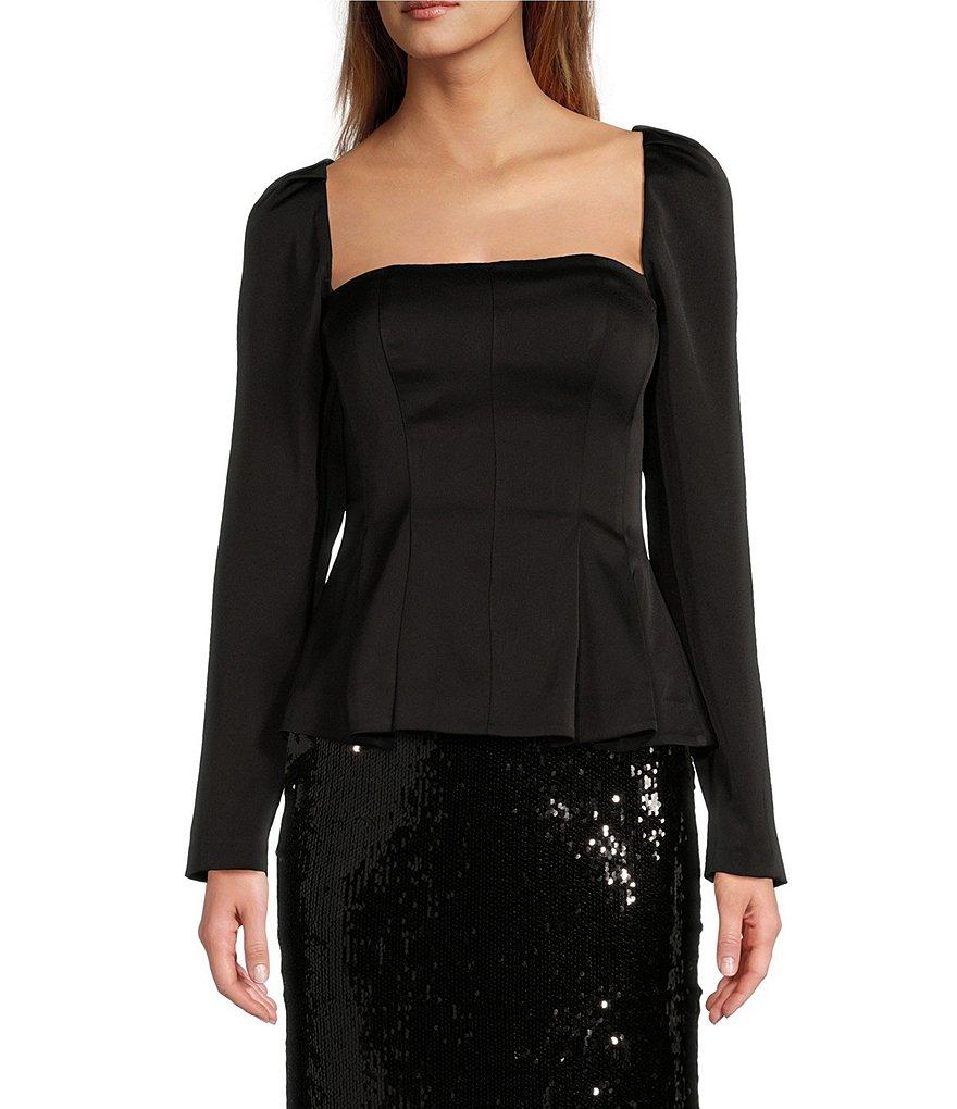 Antonio Melani Jaylani Crepe Square Neck Long Sleeve Peplum Blouse Product Image