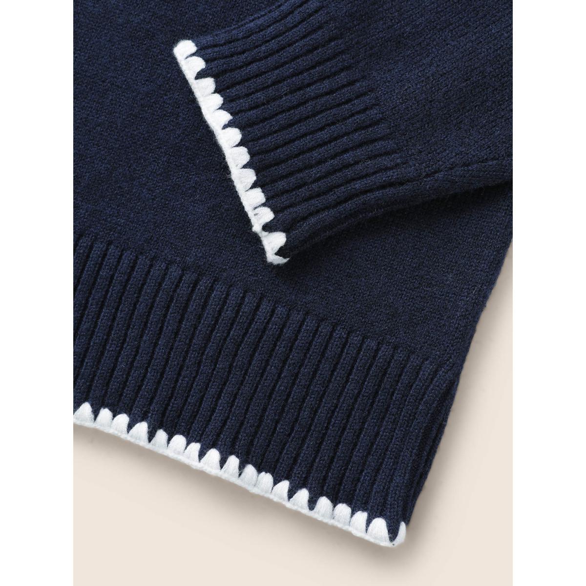 Plus Size Lapel Collar Contrast Trim Cardigan Indigo Women Casual Long Sleeve Everyday Cardigans BloomChic 14-16/1X Product Image