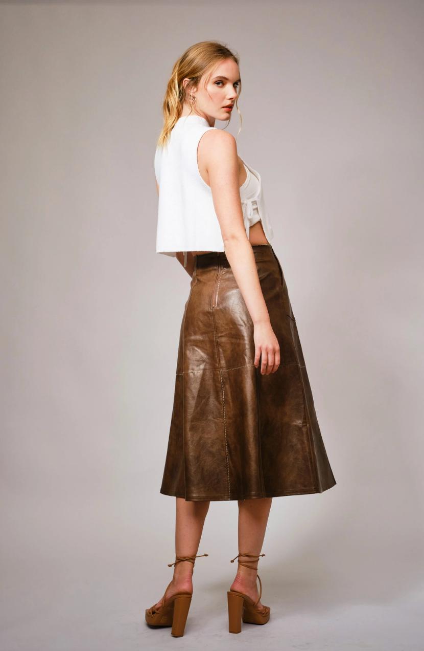 Washed Faux Leather Midi Skirt Product Image