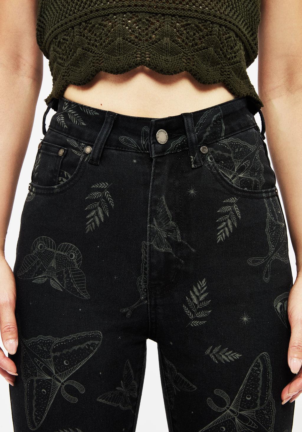 Callopistria Moth Print Denim Skinny Jeans Product Image