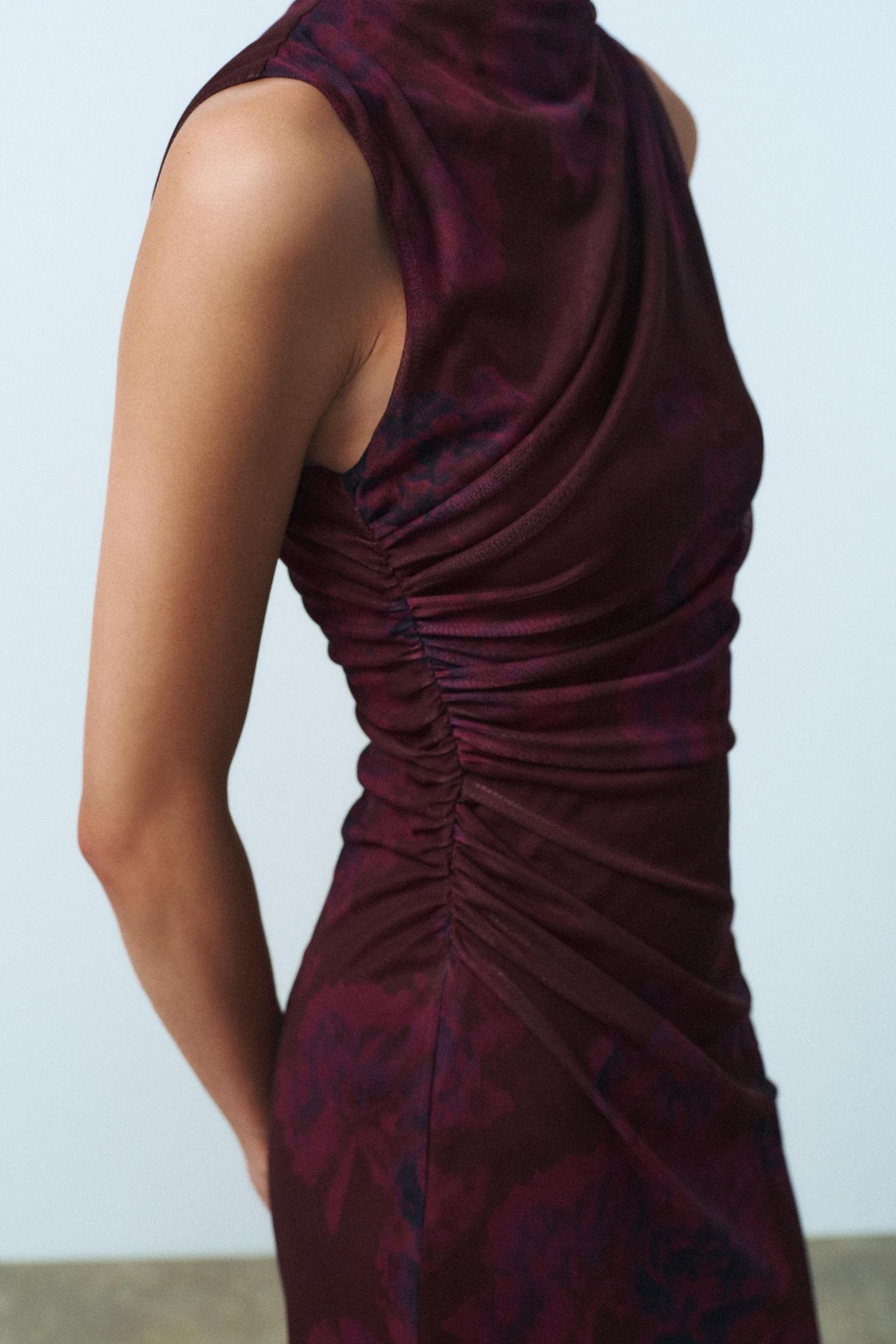 DRAPED PRINTED TULLE DRESS Product Image