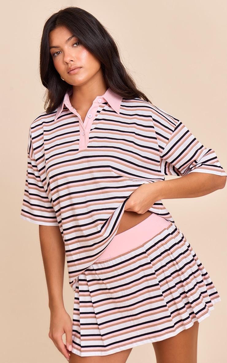 Pink Striped Pleated Mini Tennis Skort Product Image