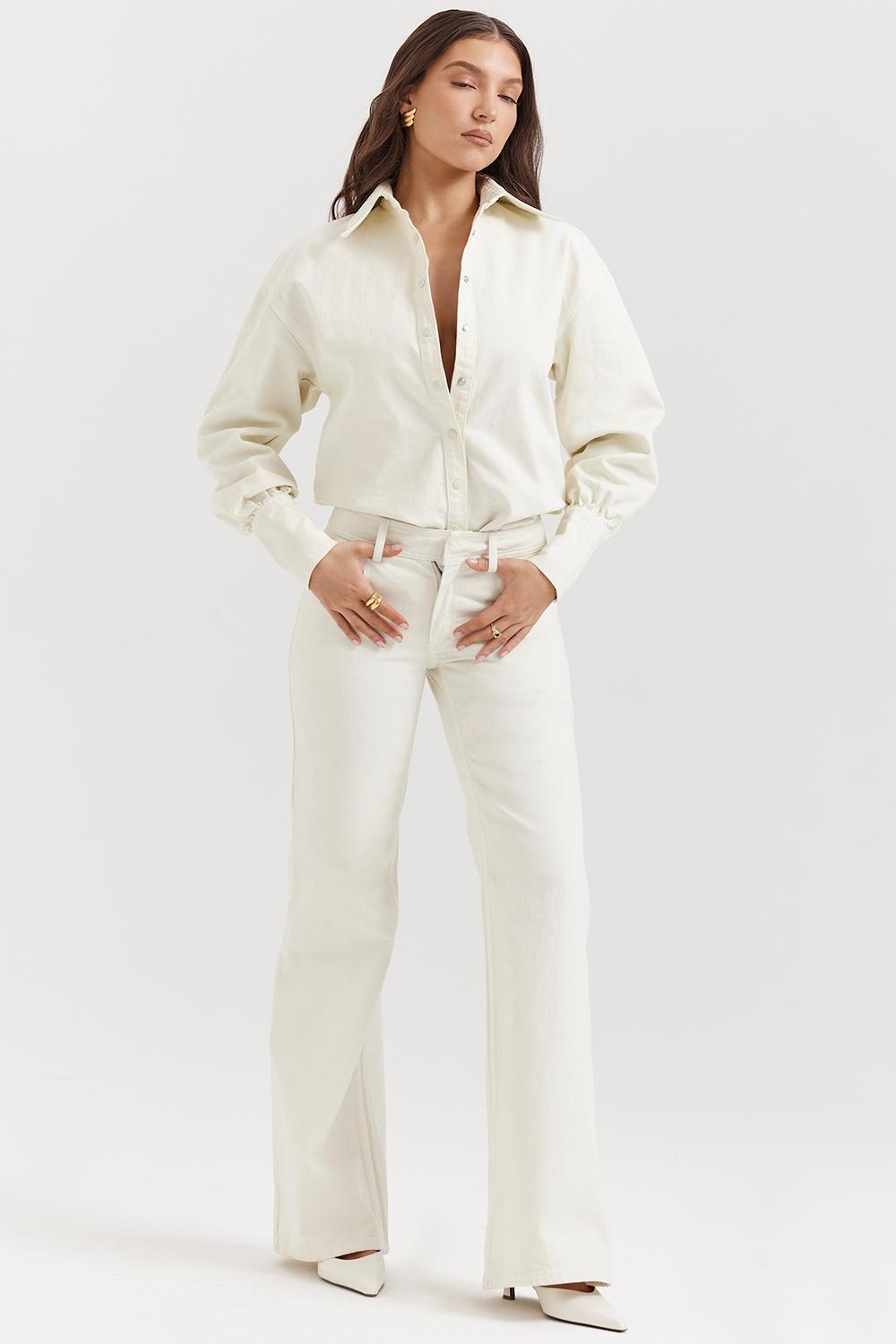 Marli  ivory wide leg flared jeans Product Image