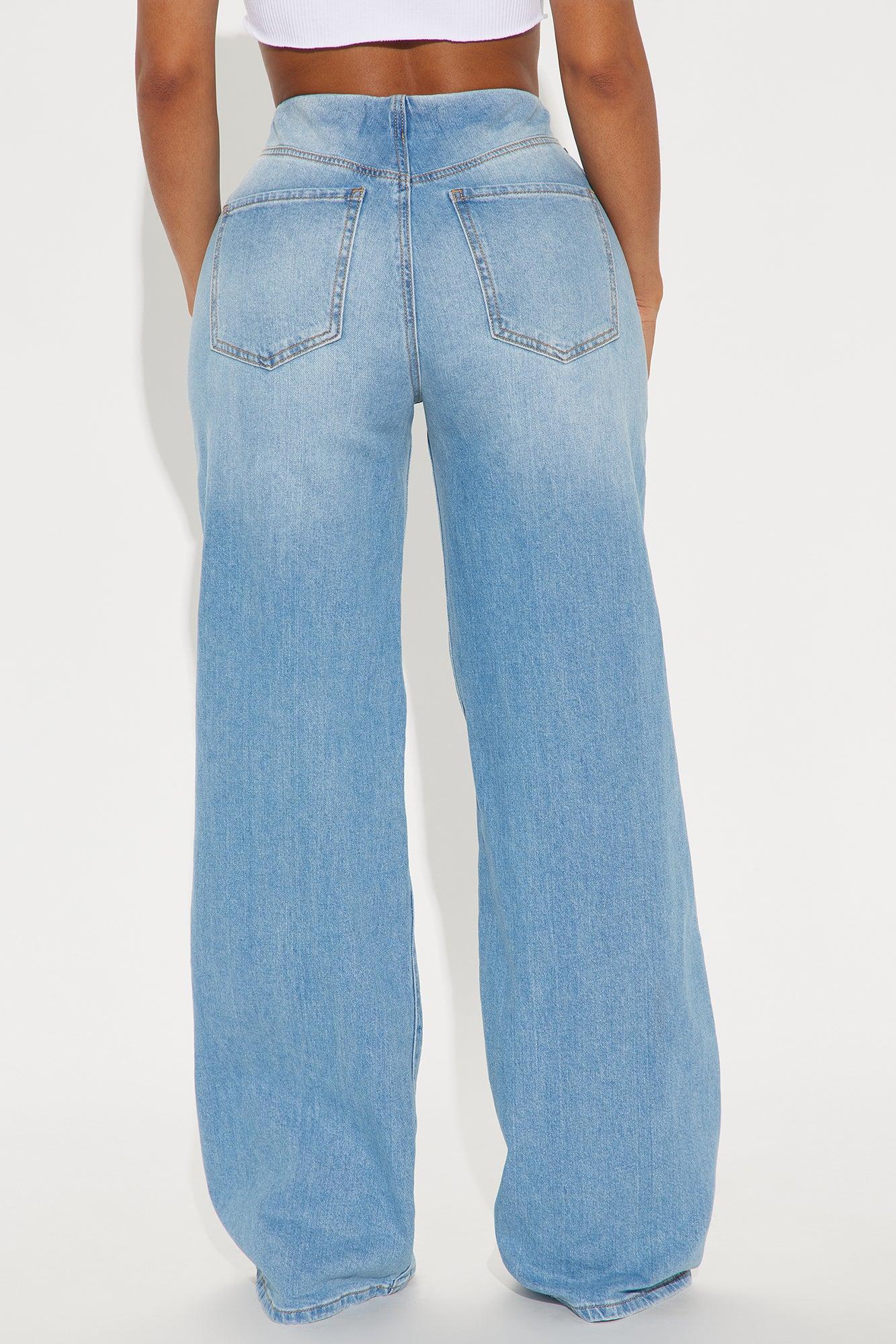 Soline Ripped Foldover Wide Leg Jeans - Light Wash Product Image