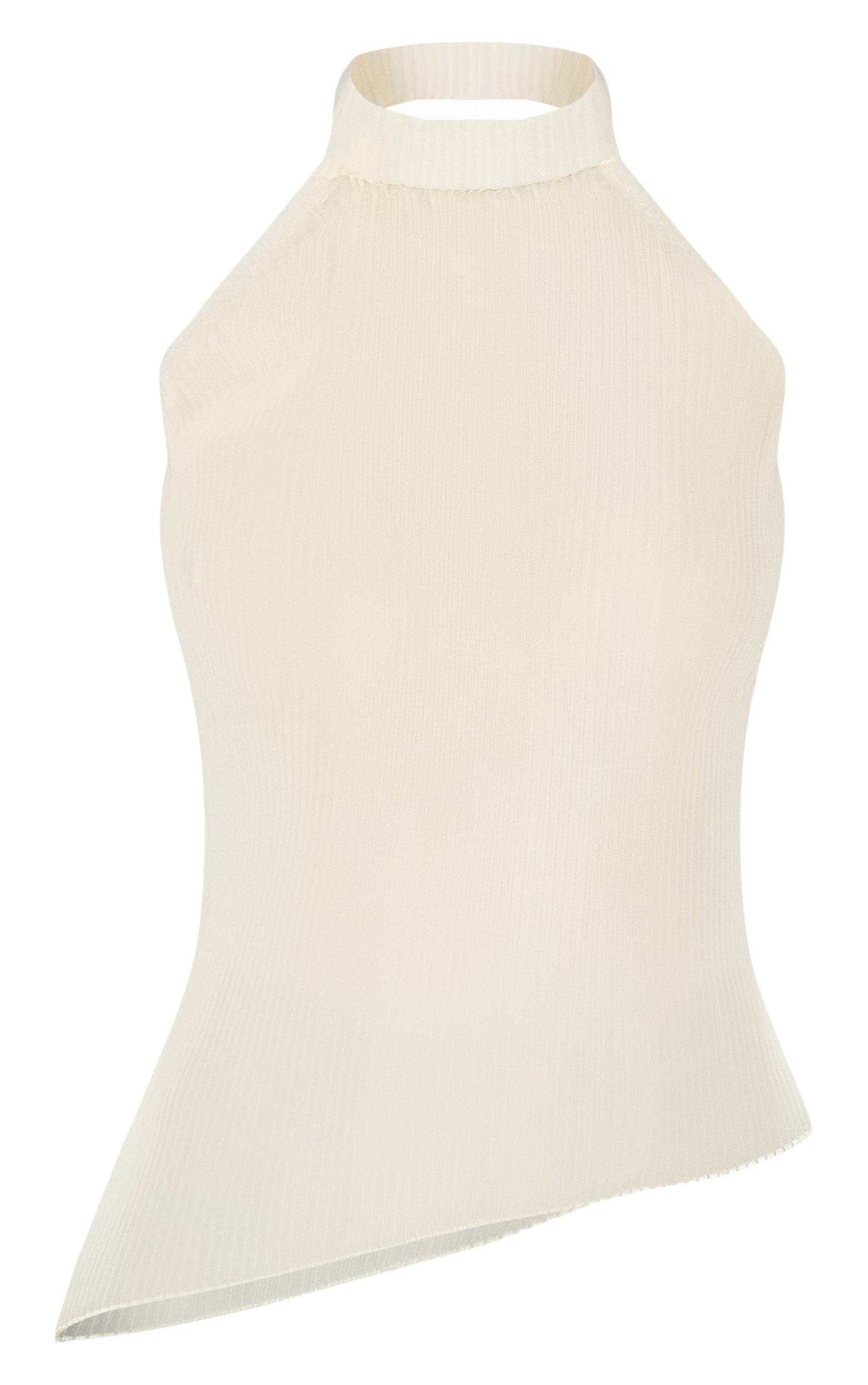 Lemon Plisse Chiffon High Neck Long Top Product Image