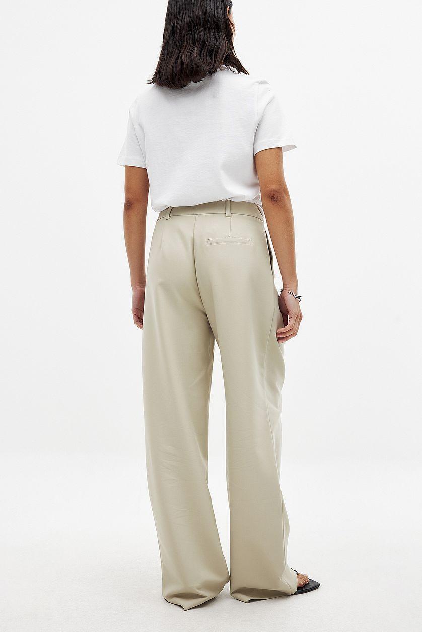 High Waist Pleated Wide Leg Pants Beige Product Image