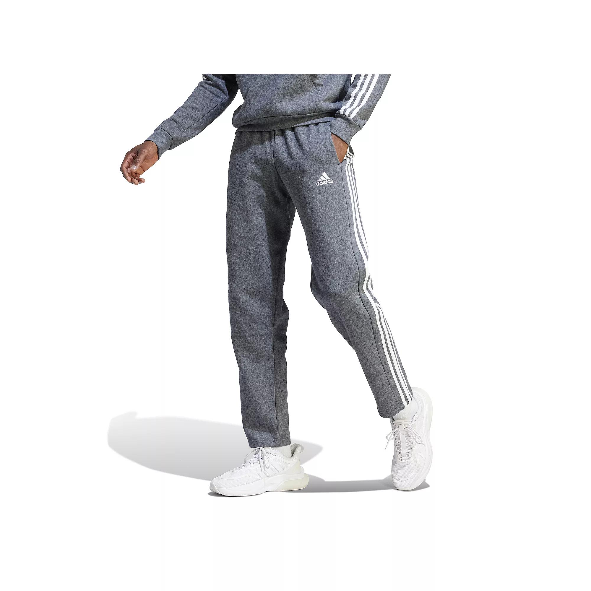 Men's adidas Essentials 3-Stripes Open Hem Fleece Pants, Size: Small, Dark Gray Grey Product Image