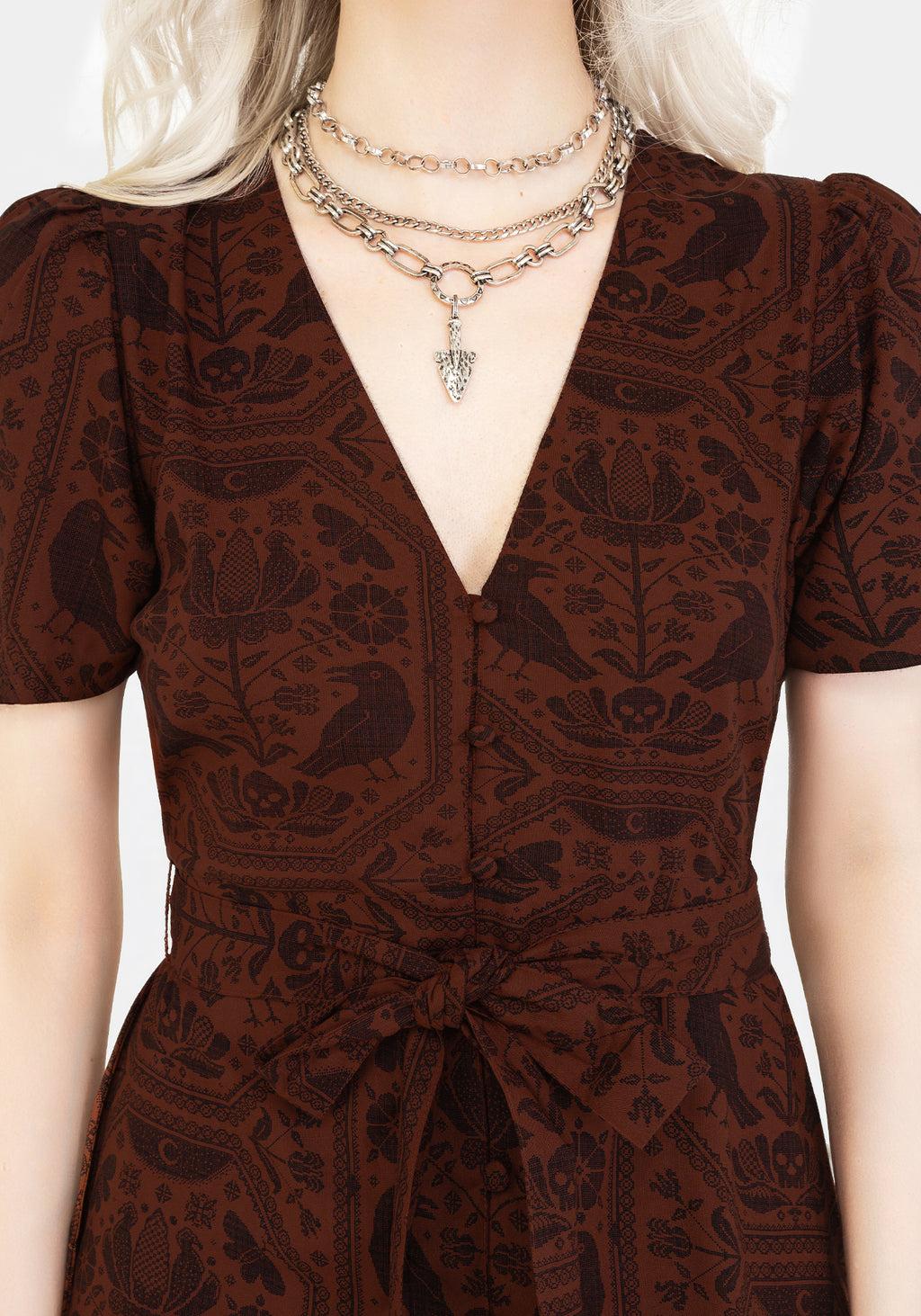 Annabel Raven Print Button Up Midi Dress - Rust Product Image
