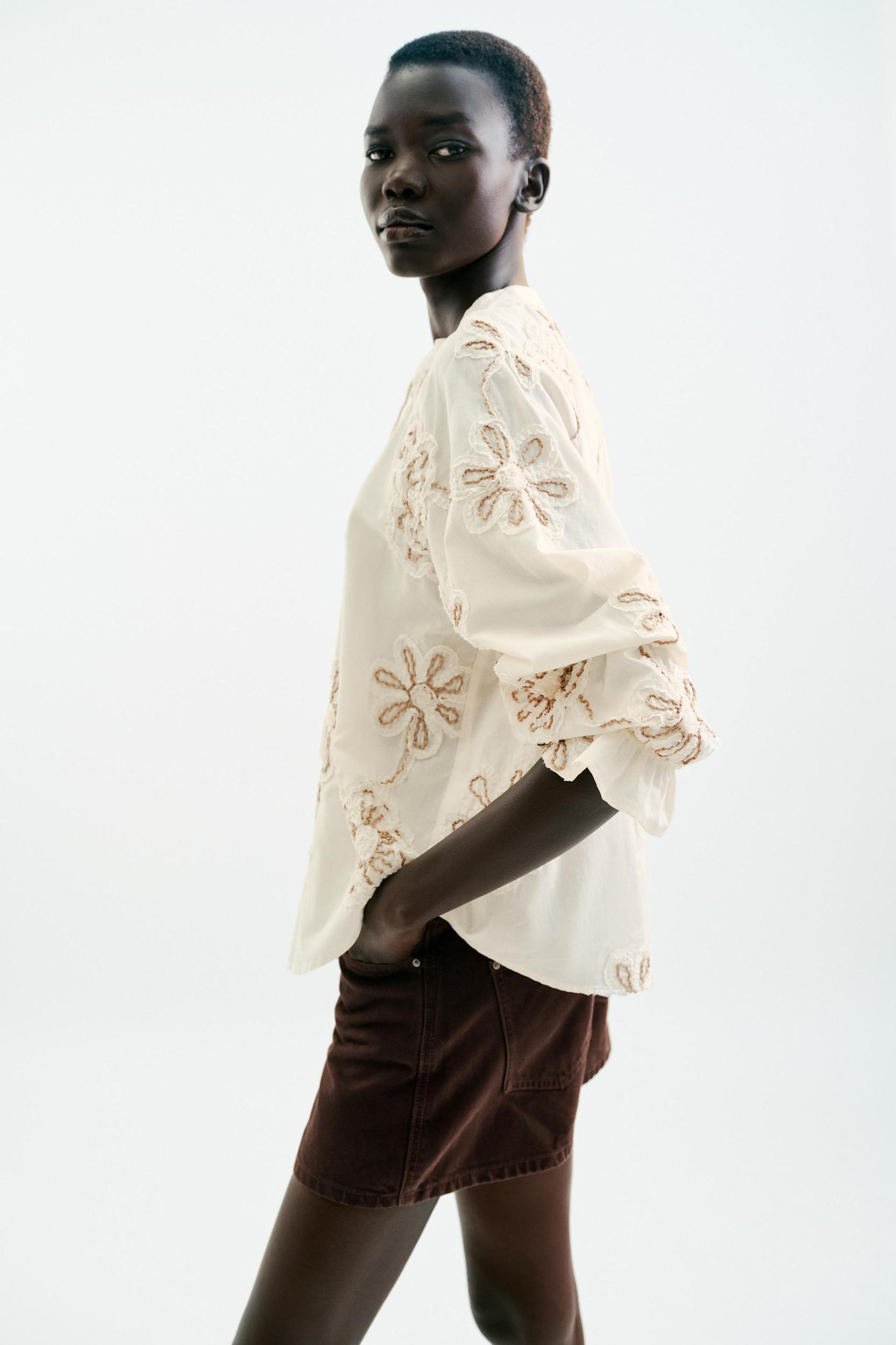 TEXTURED EMBROIDERED BLOUSE Product Image