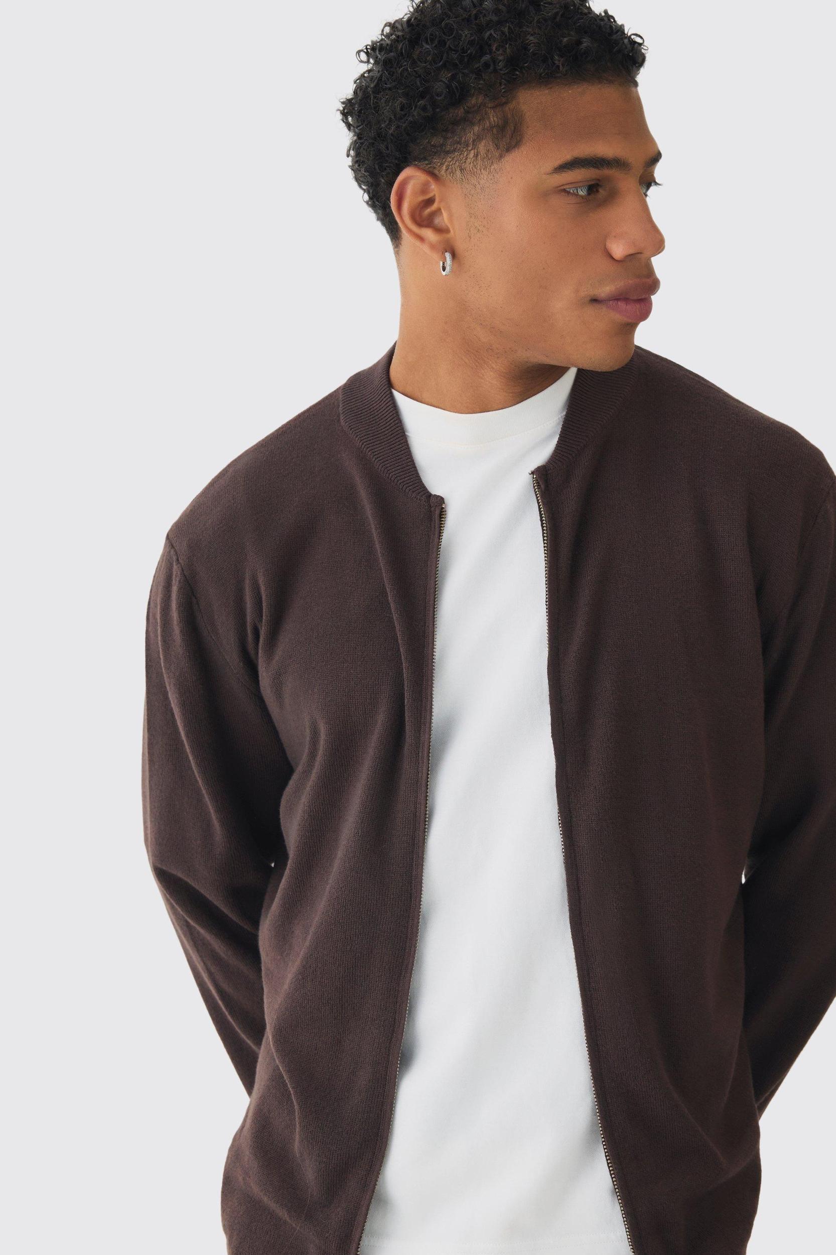 Regular Fit Knitted Bomber Jacket | boohooMAN USA Product Image