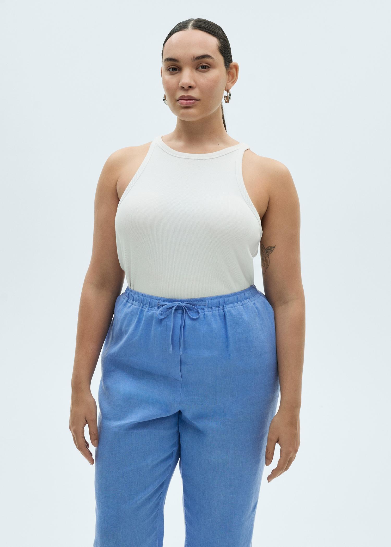 Straight linen-blend trousers - Women | MANGO USA Product Image