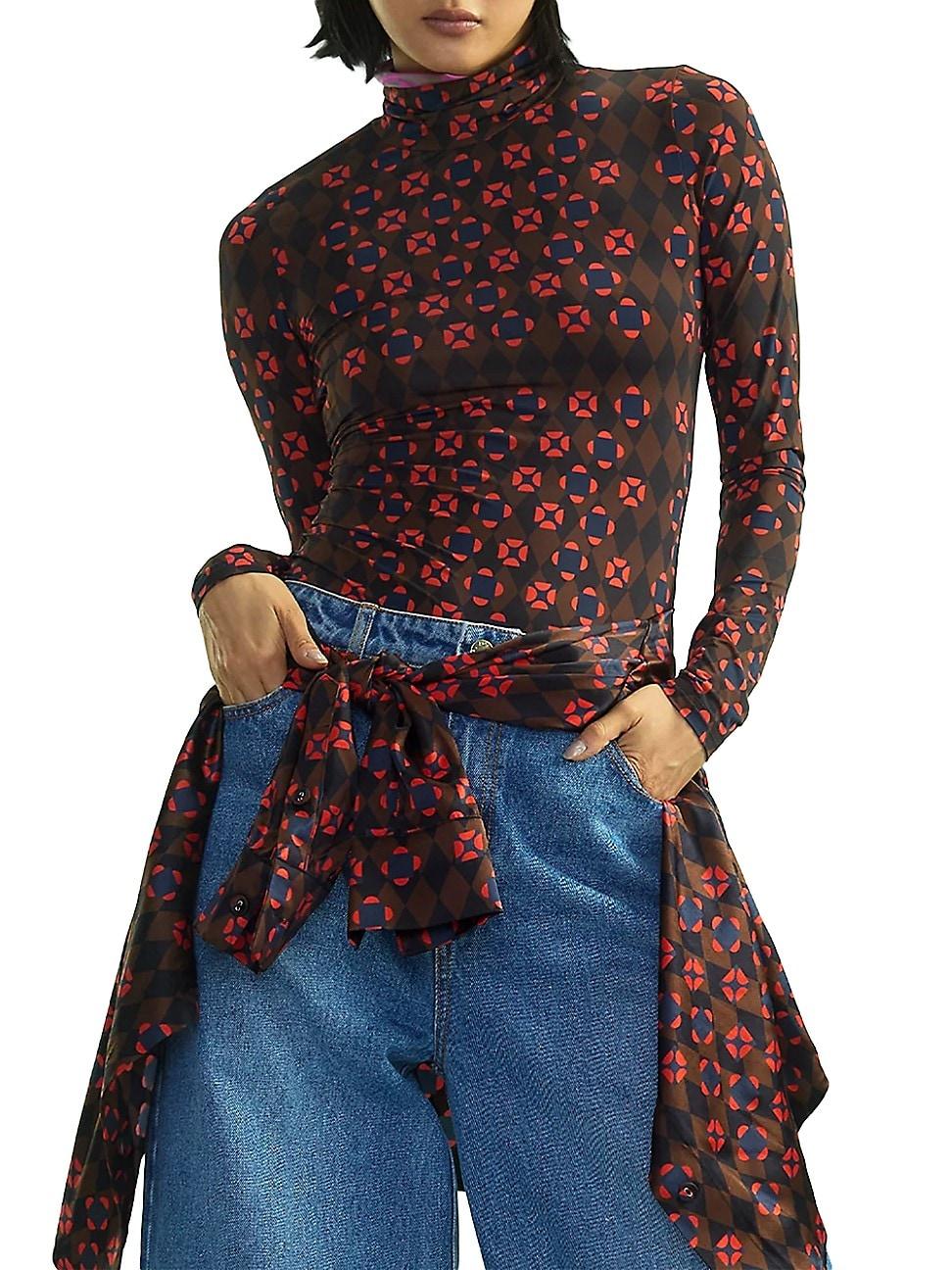 Womens Abstract Printed Mock Turtleneck Top Product Image