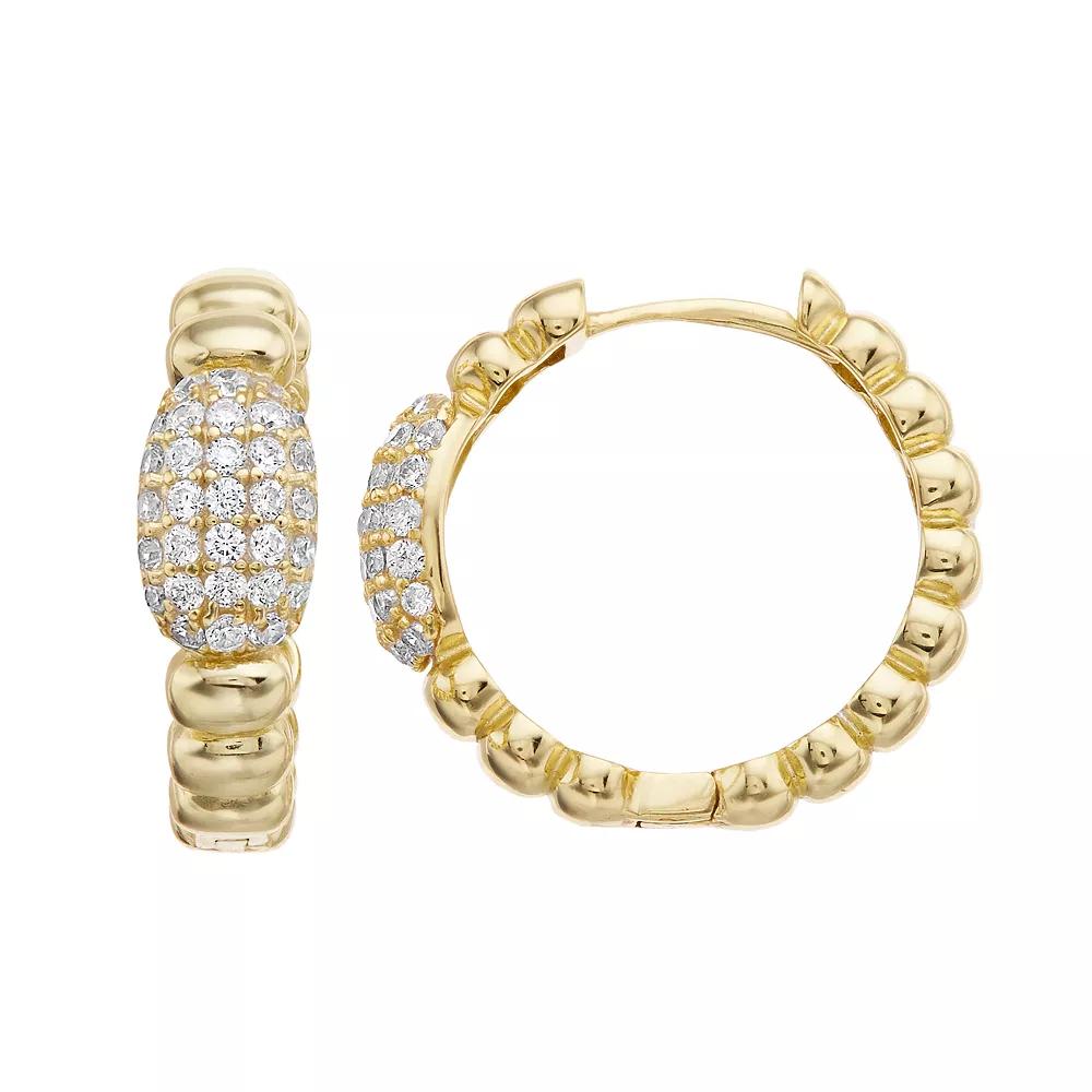 14k Gold Over Silver & Cubic Zirconia Scalloped Huggie Hoop Earrings, Womens, Gold Tone Product Image