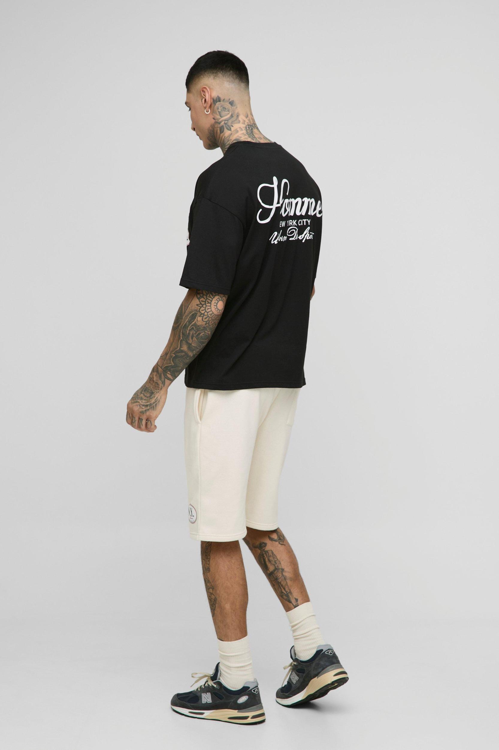 Tall Oversized Boxy Homme Print T-Shirt & Short Set | boohooMAN USA Product Image