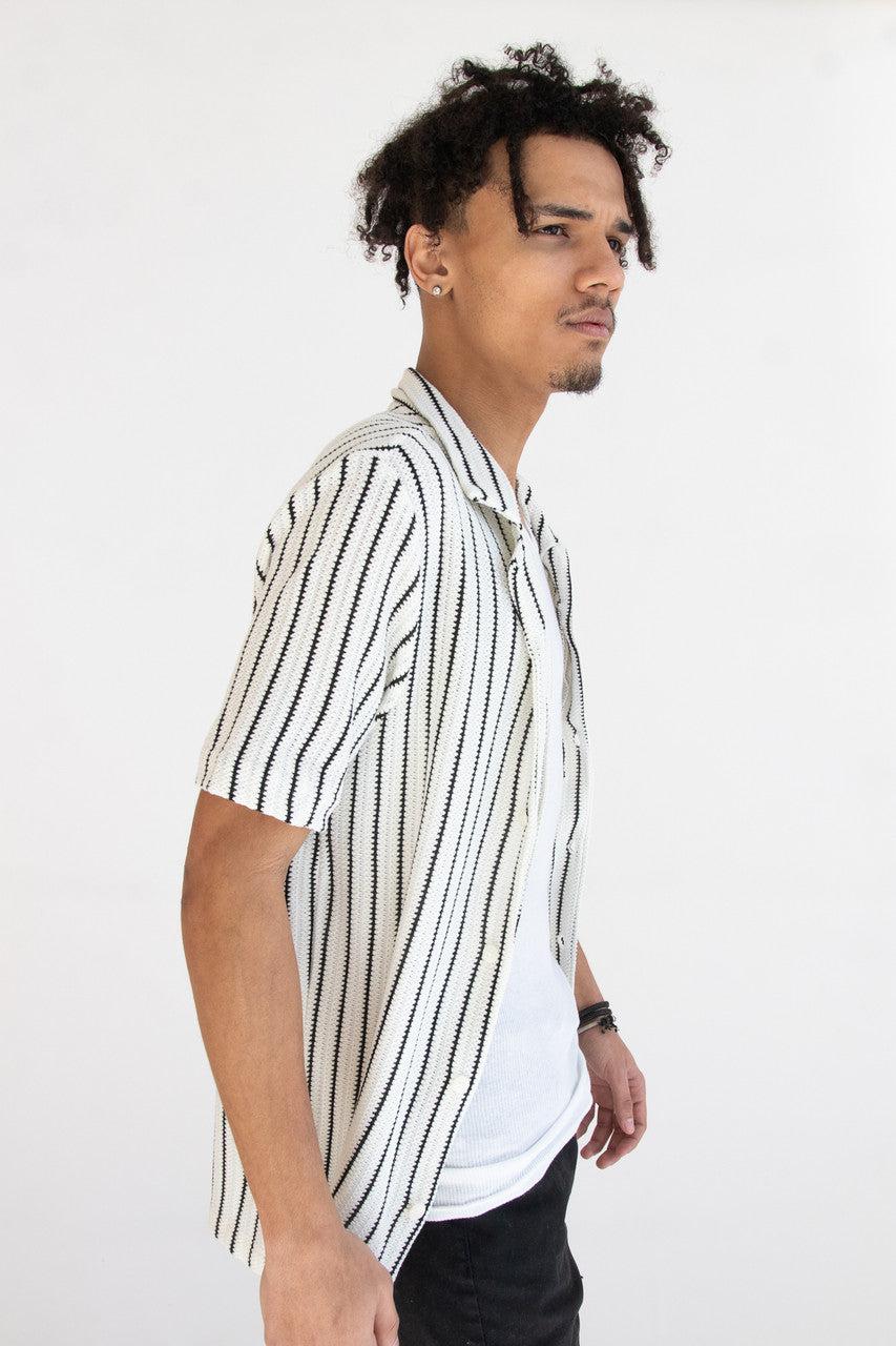 Knit Black Stripe Button Up Shirt Product Image