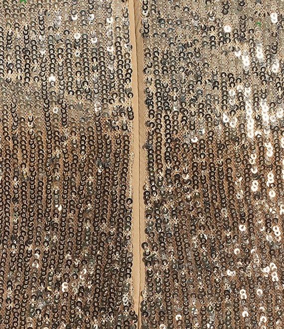 Belle by Badgley Mischka Julia Sequin Ruched Ombre Halter Neck Sleeveless Drape Front Midi Dress Product Image