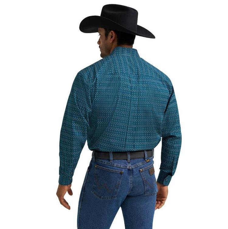 Wrangler® Men's L/S Blue Diamond Print Button Shirt Product Image
