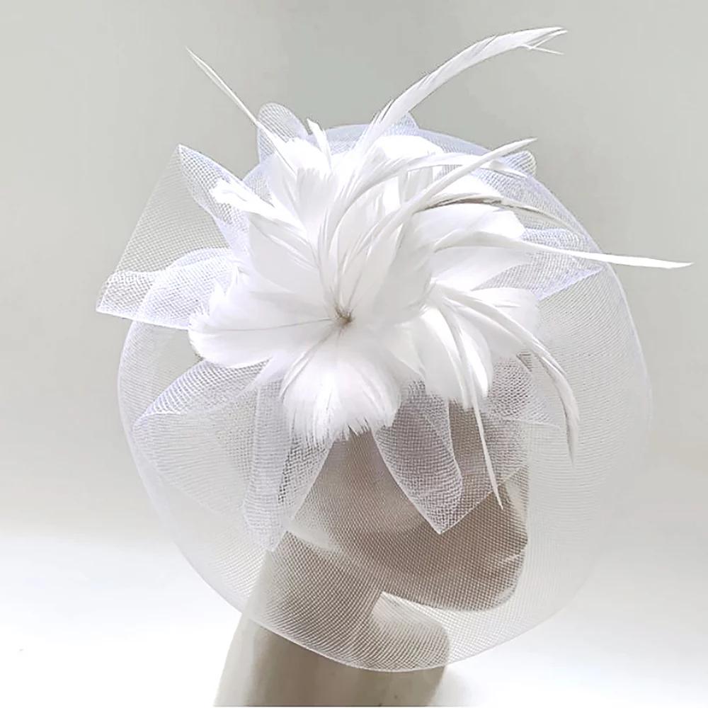 Women's Bellisima Feather Flower Net Fascinator, White Product Image