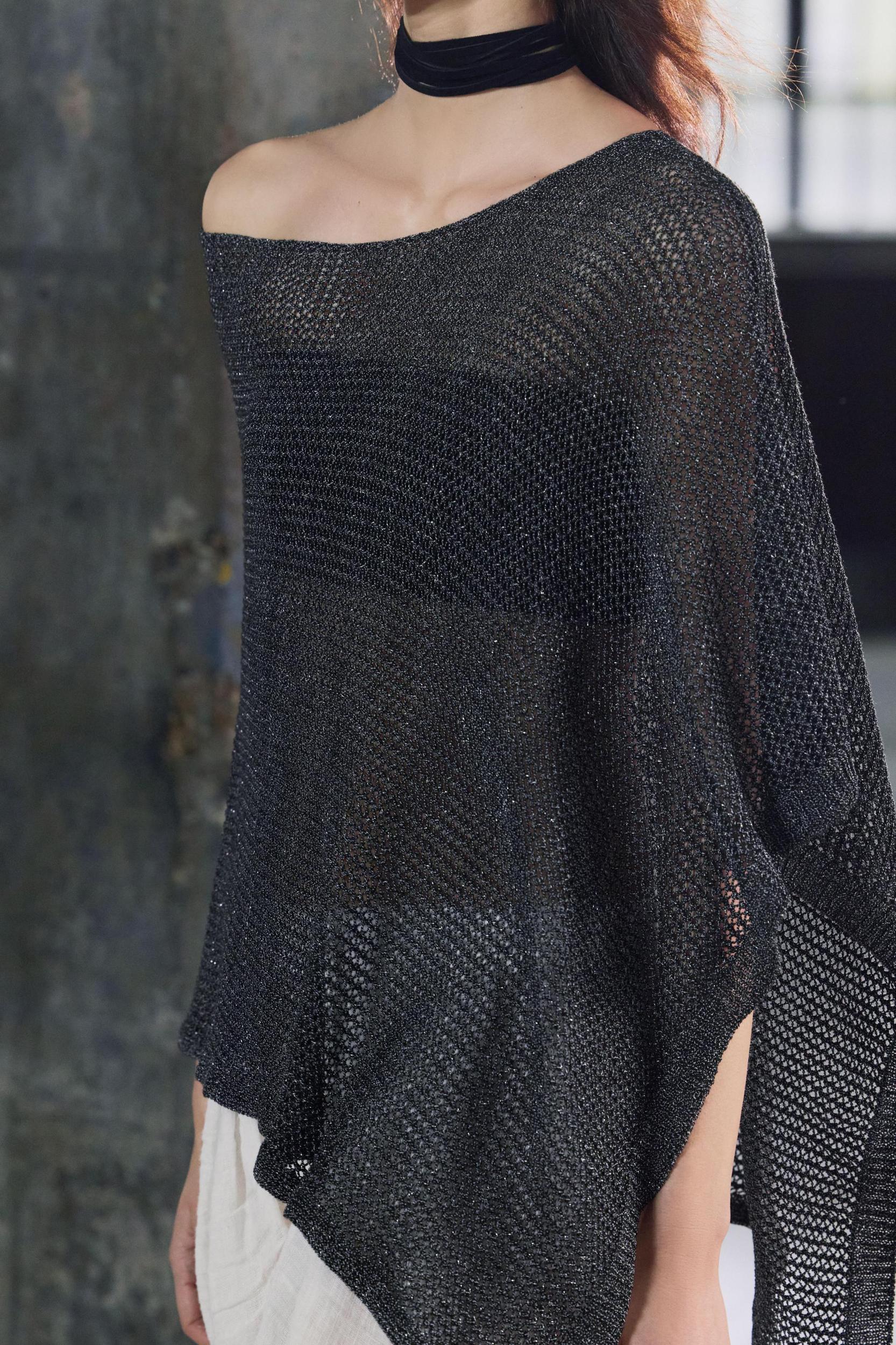 METALLIC THREAD CUT-OUT KNIT CAPE Product Image