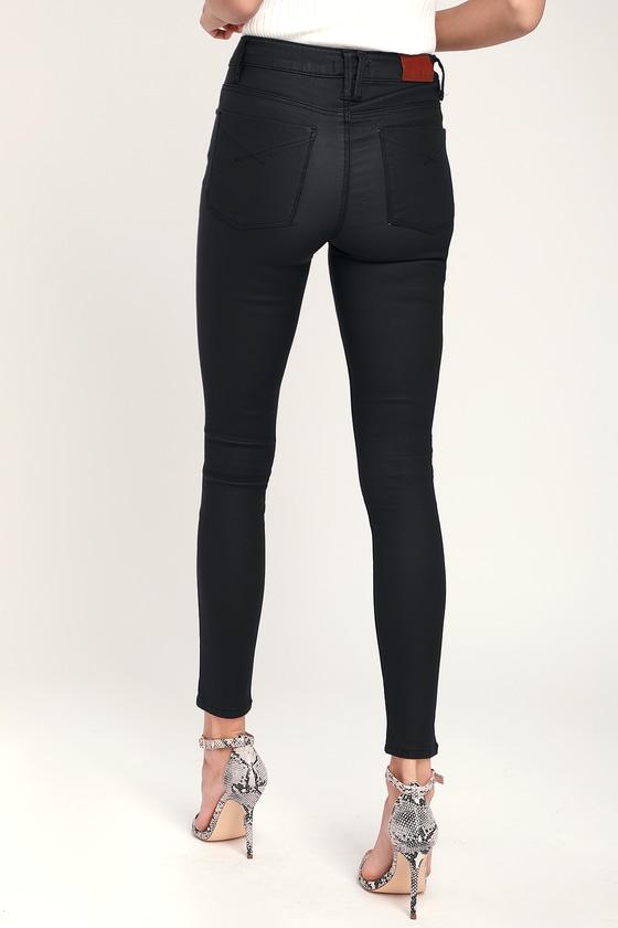 Olivia Washed Black High-Rise Vegan Leather Skinny Jeans Product Image