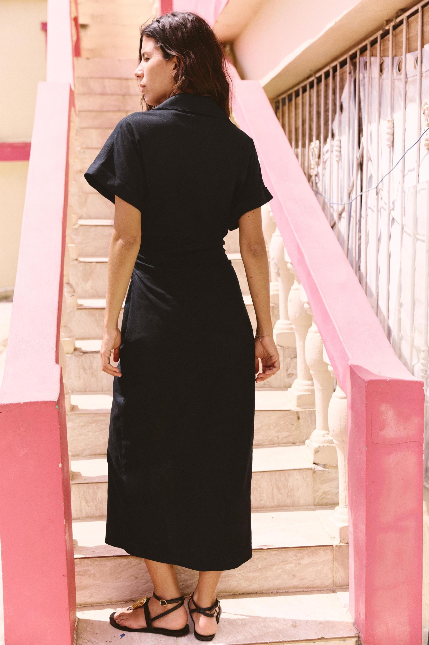 LINEN BLEND MIDI DRESS Product Image