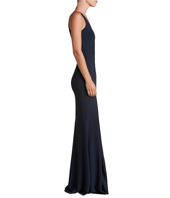 Dress the Population Iris Crepe Plunge V-Neck Thigh High Slit Sleeveless Gown Product Image