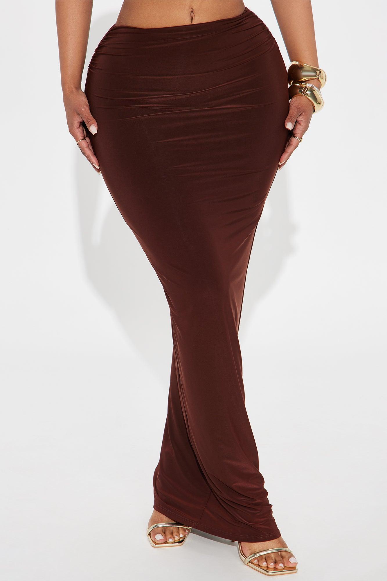 Alessandra Ruched Bodycon Maxi Skirt - Chocolate Female Product Image