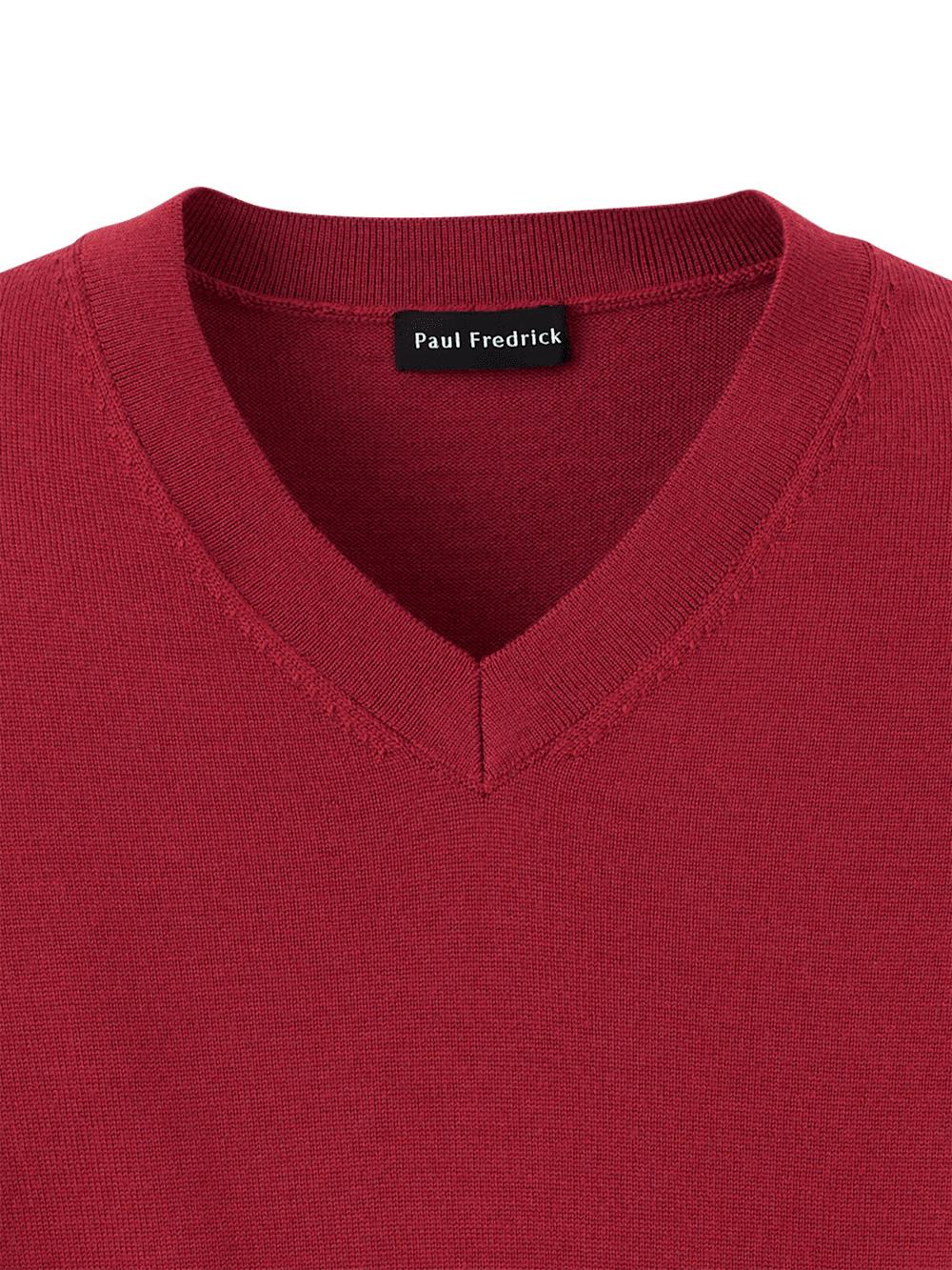 Merino Wool V-neck Sweater - Wine Product Image