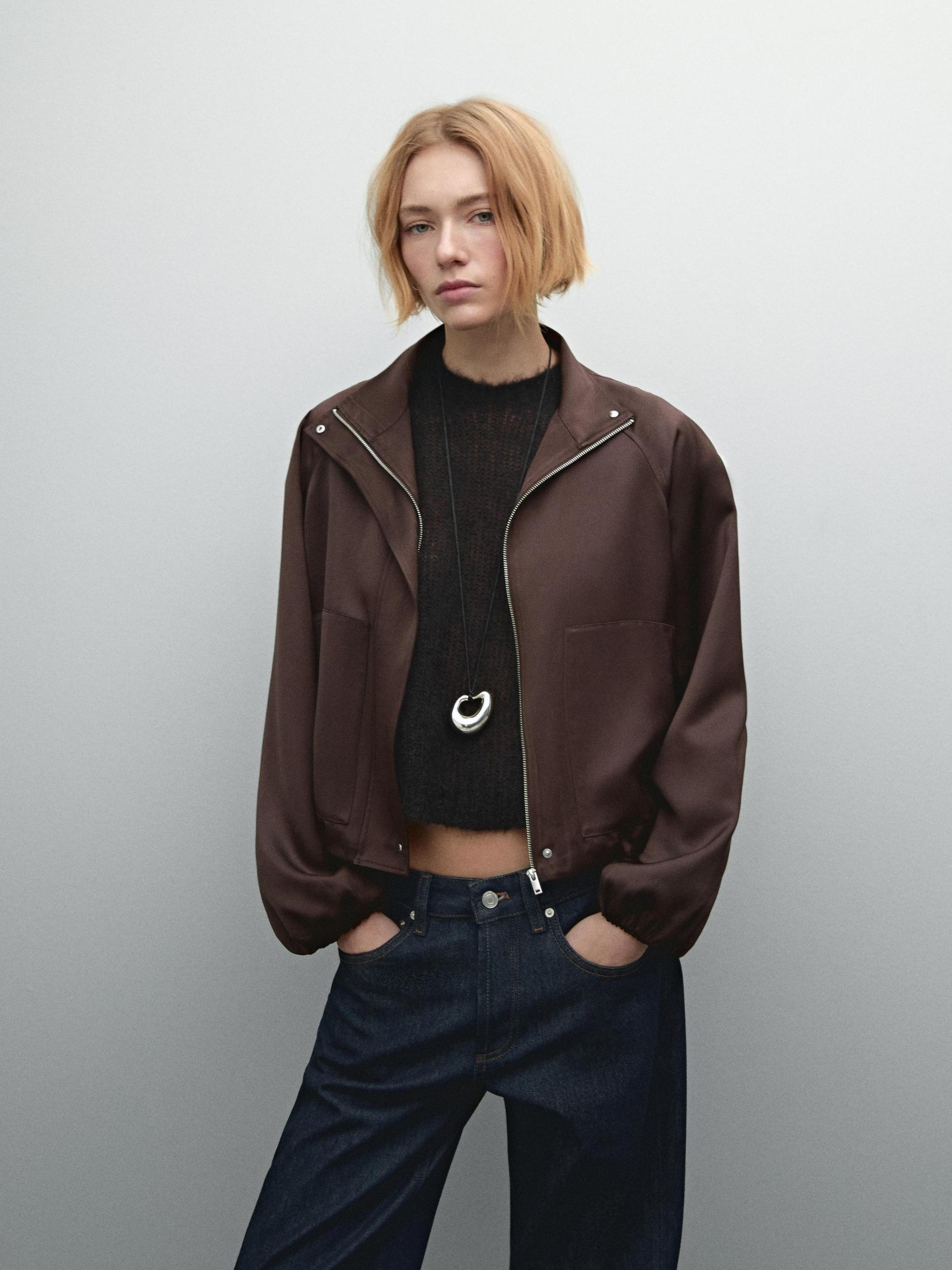 Gathered satin bomber jacket Product Image