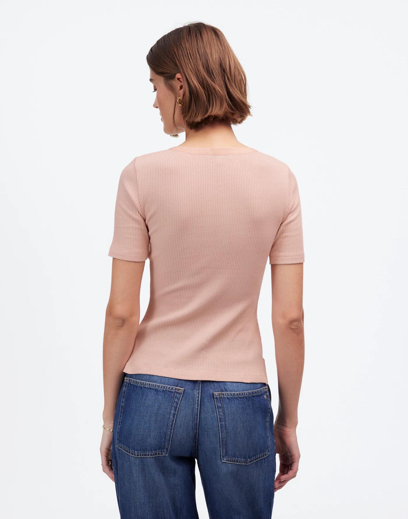 Ribbed Lace-Up Short-Sleeve Tee Product Image