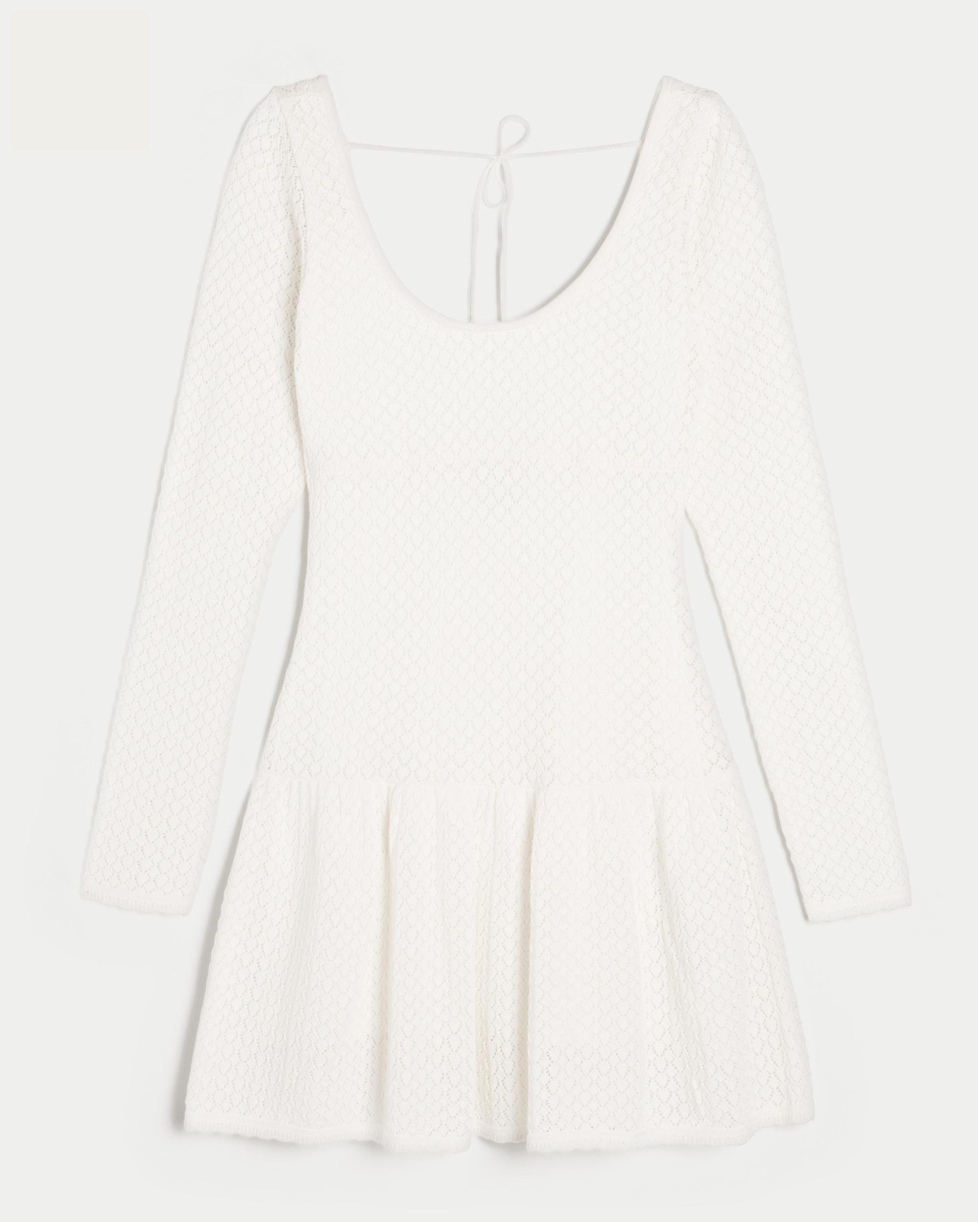 Long-Sleeve Crochet-Style Mini Skater Dress Product Image