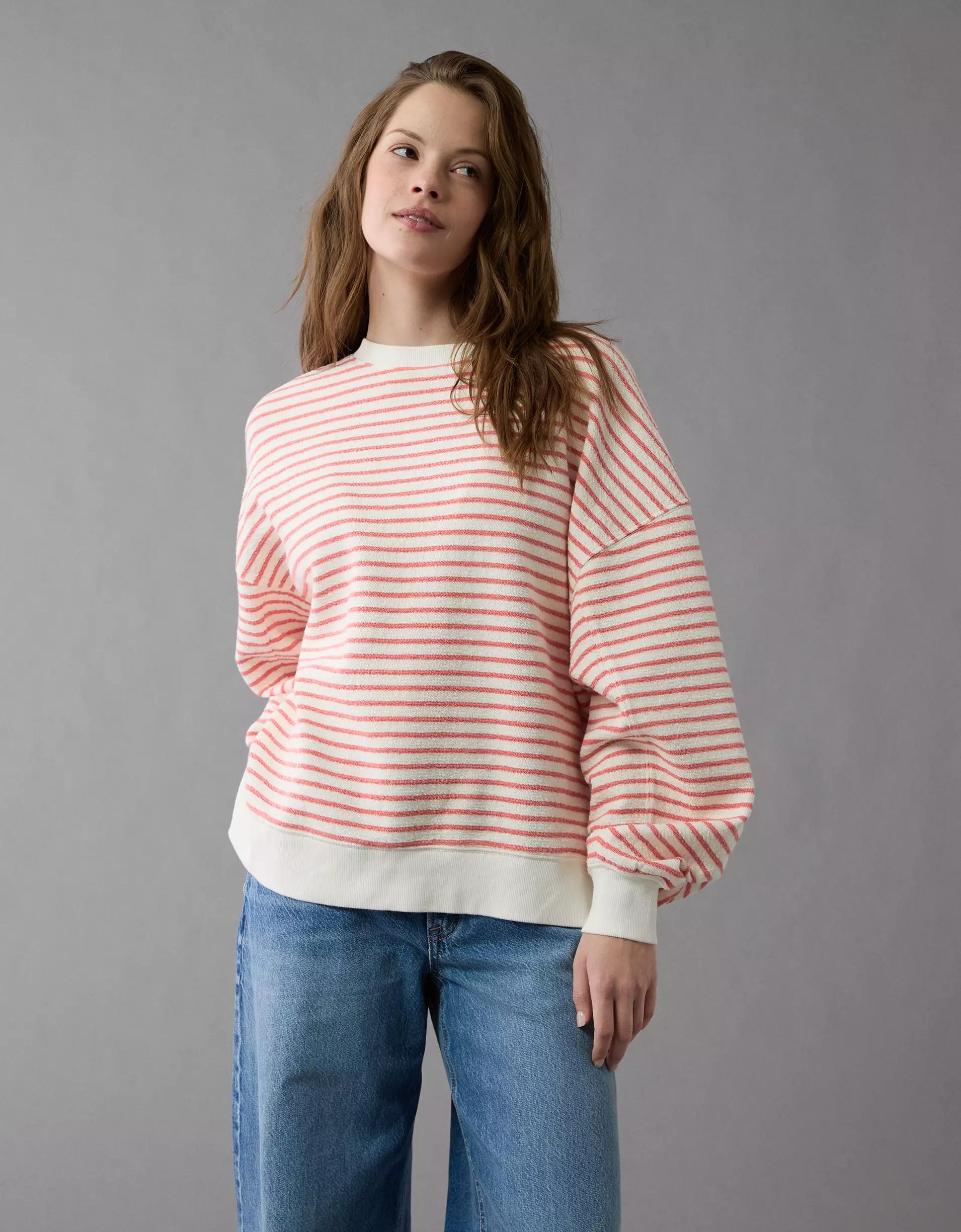 AE Oversized Striped Sweatshirt Product Image