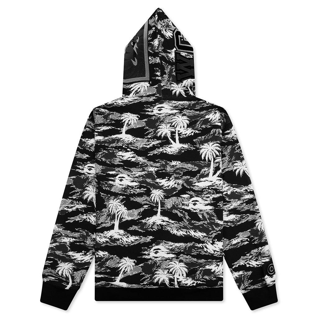 Palm Tree Camo Relaxed Fit Shark Full Zip Hoodie - Black Male Product Image