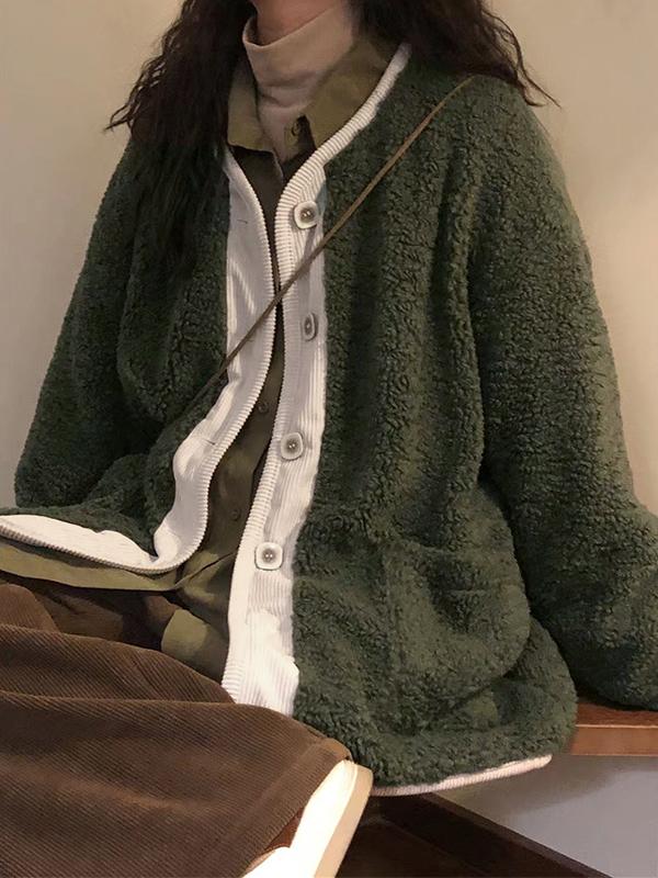 Lambswool Splice Loose Cardigan Jacket Product Image