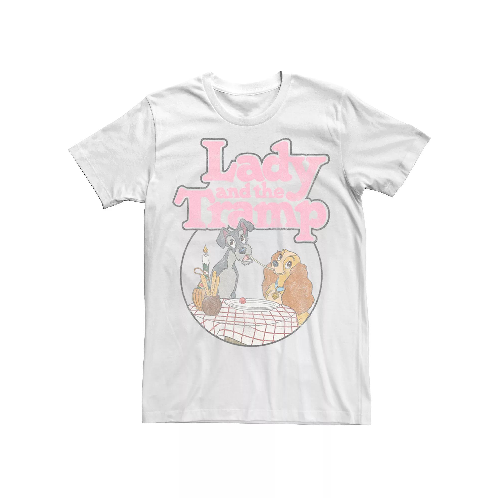 Disney's Lady And The Tramp Table Scene Portrait Logo Men's Tee,  Product Image