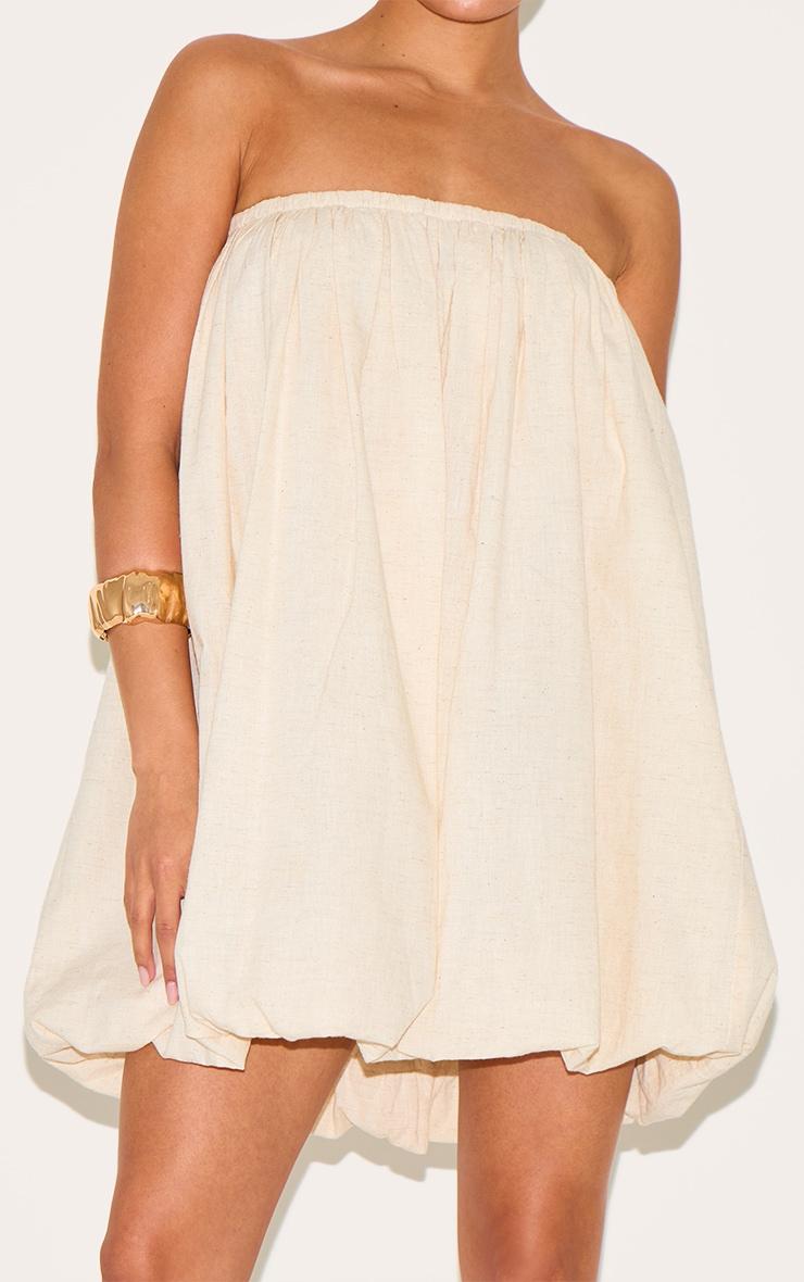 Petite Stone Linen Look Bandeau Puffball Mini Dress Product Image