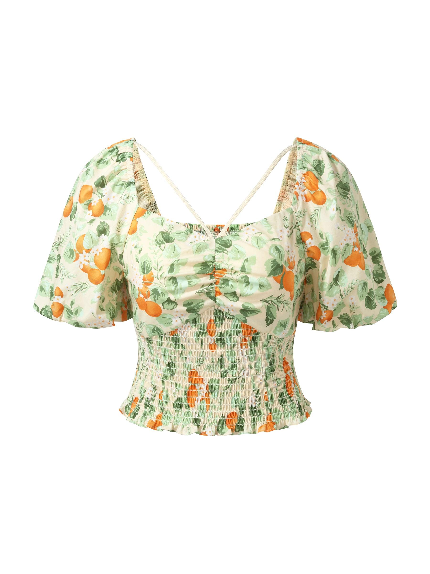 Cotton Floral Print Women Smocked Top Product Image