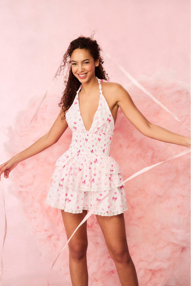 Deanna Bow & Kiss Print Halter Dress Product Image