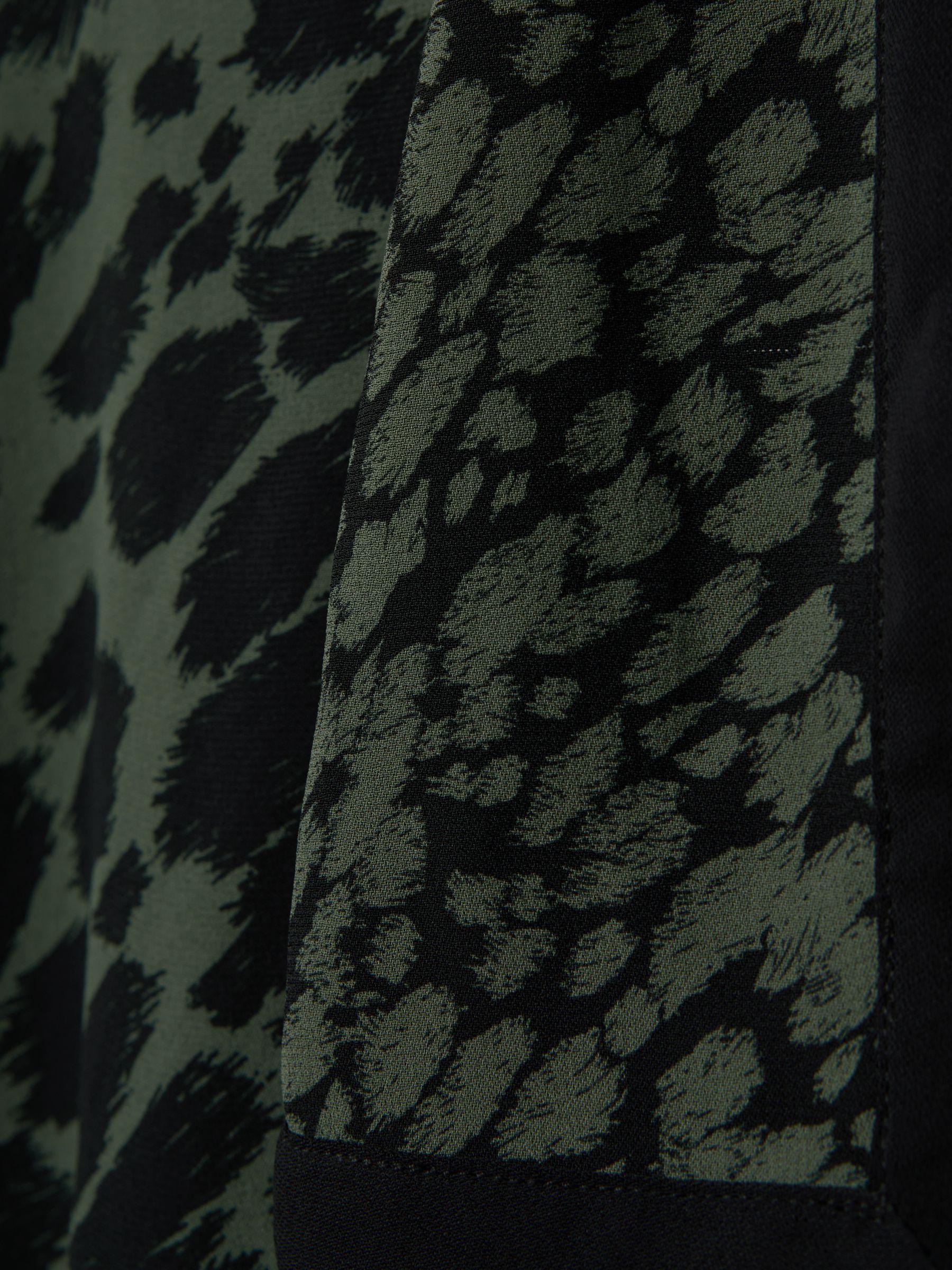 Printed Tie Neck Mini Dress in Black/Dark Khaki Product Image