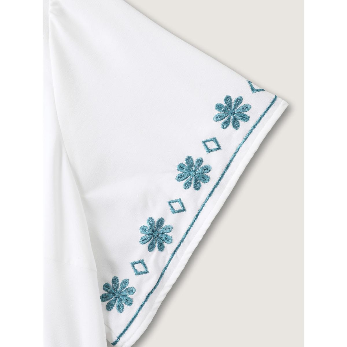 Plus Size Floral Embroidery Pockets Midi Dress WhiteSmoke Women V-neck Cap Sleeve Curvy BloomChic 12/L Product Image