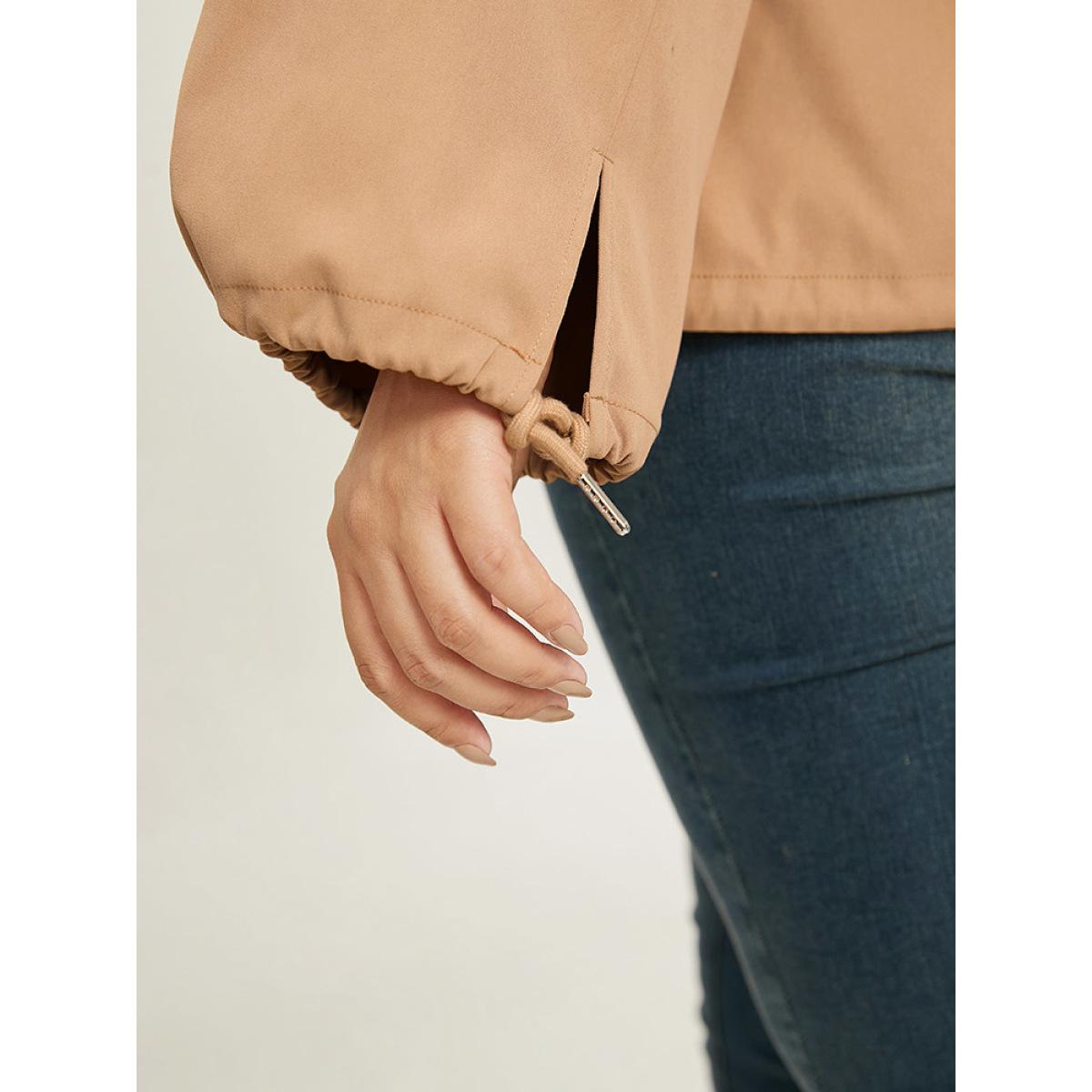 Plus Size Lapel Collar Drawstring Pocket Button Detail Coat Women LightBrown Elastic cuffs Pocket Dailywear Jackets BloomChic 26/4X Product Image