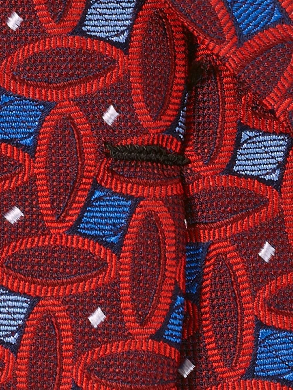 Geometric Woven Silk Tie - Red/blue Product Image
